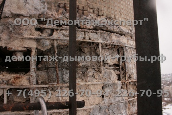Демонтаж железобетонной дымовой трубы в Смоленске мелкими частями методом алмазной резки